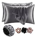 Satin Bonnet for Curly Hair with Free Silk Satin Pillow Covers and Scrunchies | Silk Bonnet for Hair|Best Gift Combo of Pack of 2 Satin Pillowcases with 3 Silk Scrunchies Adjustable HairCap (Grey)