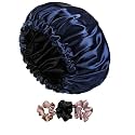Satin Bonnet Silk Hair Bonnet For Sleeping Satin Bonnet For Hair Bonnets For Women Silk Bonnet For Natural Hair For Shower cap (BLUE)