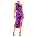 Satin Bridesmaid Dresses for Women One Shoulder Prom Dress Pleated Midi Formal Cocktail Gown Wedding Guest Dress with Slit