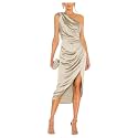 Satin Bridesmaid Dresses for Women One Shoulder Prom Dress Pleated Midi Formal Cocktail Gown Wedding Guest Dress with Slit