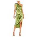 Satin Bridesmaid Dresses for Women One Shoulder Prom Dress Pleated Midi Formal Cocktail Gown Wedding Guest Dress with Slit