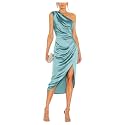 Satin Bridesmaid Dresses for Women One Shoulder Prom Dress Pleated Midi Formal Cocktail Gown Wedding Guest Dress with Slit