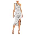 Satin Bridesmaid Dresses for Women One Shoulder Prom Dress Pleated Midi Formal Cocktail Gown Wedding Guest Dress with Slit