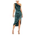 Satin Bridesmaid Dresses for Women One Shoulder Prom Dress Pleated Midi Formal Cocktail Gown Wedding Guest Dress with Slit