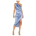 Satin Bridesmaid Dresses for Women One Shoulder Prom Dress Pleated Midi Formal Cocktail Gown Wedding Guest Dress with Slit
