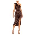 Satin Bridesmaid Dresses for Women One Shoulder Prom Dress Pleated Midi Formal Cocktail Gown Wedding Guest Dress with Slit