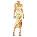 Satin Bridesmaid Dresses for Women One Shoulder Prom Dress Pleated Midi Formal Cocktail Gown Wedding Guest Dress with Slit