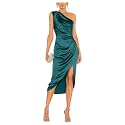 Satin Bridesmaid Dresses for Women One Shoulder Prom Dress Pleated Midi Formal Cocktail Gown Wedding Guest Dress with Slit