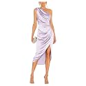 Satin Bridesmaid Dresses for Women One Shoulder Prom Dress Pleated Midi Formal Cocktail Gown Wedding Guest Dress with Slit