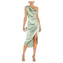 Satin Bridesmaid Dresses for Women One Shoulder Prom Dress Pleated Midi Formal Cocktail Gown Wedding Guest Dress with Slit
