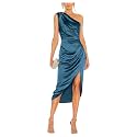 Satin Bridesmaid Dresses for Women One Shoulder Prom Dress Pleated Midi Formal Cocktail Gown Wedding Guest Dress with Slit