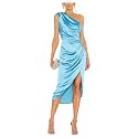 Satin Bridesmaid Dresses for Women One Shoulder Prom Dress Pleated Midi Formal Cocktail Gown Wedding Guest Dress with Slit