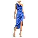Satin Bridesmaid Dresses for Women One Shoulder Prom Dress Pleated Midi Formal Cocktail Gown Wedding Guest Dress with Slit