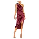 Satin Bridesmaid Dresses for Women One Shoulder Prom Dress Pleated Midi Formal Cocktail Gown Wedding Guest Dress with Slit