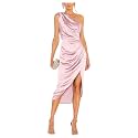 Satin Bridesmaid Dresses for Women One Shoulder Prom Dress Pleated Midi Formal Cocktail Gown Wedding Guest Dress with Slit
