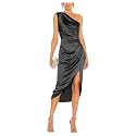 Satin Bridesmaid Dresses for Women One Shoulder Prom Dress Pleated Midi Formal Cocktail Gown Wedding Guest Dress with Slit