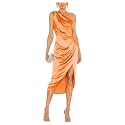 Satin Bridesmaid Dresses for Women One Shoulder Prom Dress Pleated Midi Formal Cocktail Gown Wedding Guest Dress with Slit