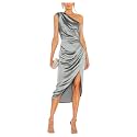 Satin Bridesmaid Dresses for Women One Shoulder Prom Dress Pleated Midi Formal Cocktail Gown Wedding Guest Dress with Slit