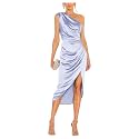 Satin Bridesmaid Dresses for Women One Shoulder Prom Dress Pleated Midi Formal Cocktail Gown Wedding Guest Dress with Slit