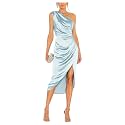 Satin Bridesmaid Dresses for Women One Shoulder Prom Dress Pleated Midi Formal Cocktail Gown Wedding Guest Dress with Slit
