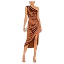 Satin Bridesmaid Dresses for Women One Shoulder Prom Dress Pleated Midi Formal Cocktail Gown Wedding Guest Dress with Slit