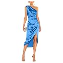 Satin Bridesmaid Dresses for Women One Shoulder Prom Dress Pleated Midi Formal Cocktail Gown Wedding Guest Dress with Slit