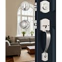 Satin Nickel Front Door Handle and Deadbolt Set with Classic Knob