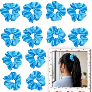 satin scrunchies hair bands for women pack of 12 sora blue