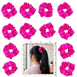 satin scrunchies hair bands for women pack of 12 megentapink