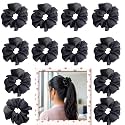 Satin Scrunchies Hair Bands for Women Pack of 12 (Black)