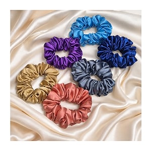Satin Silk Scrunchies Set of 6 for