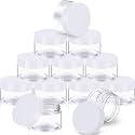 SATINIOR 12 Pack 1 oz Plastic Container Jars with Lids Round, White