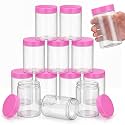 SATINIOR 12 Pack 10 oz Plastic Container Jars with Lids Round Clear Travel Cosmetic Container Slime Jars for Toiletries, Lotion, Cream, Ointments, Makeup, Rhinestone, Samples, Kitchen Storage(Pink)