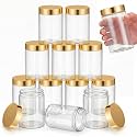 SATINIOR 12 Pack 10 oz Plastic Container Jars with Lids Round Clear Travel Cosmetic Container Slime Jars for Toiletries, Lotion, Cream, Ointments, Makeup, Rhinestone, Samples, Kitchen Storage(Gold)