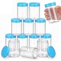 SATINIOR 12 Pack 10 oz Plastic Container Jars with Lids Round Clear Travel Cosmetic Container Slime Jars for Toiletries, Lotion, Cream, Ointments, Makeup, Rhinestone, Samples, Kitchen Storage(Blue)