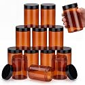 SATINIOR 12 Pack 10 oz Plastic Container Jars with Lids Round Clear Travel Cosmetic Container Slime Jars for Toiletries, Lotion, Cream, Ointments, Makeup, Rhinestone, Samples, Kitchen Storage(Amber)