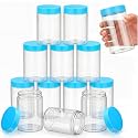 SATINIOR 12 Pack 12 oz Plastic Container Jars with Lids Round Clear Travel Cosmetic Container Slime Jars for Toiletries, Lotion, Cream, Ointments, Makeup, Rhinestone, Samples, Kitchen Storage(Blue)