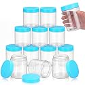 SATINIOR 12 Pack 16 oz Plastic Container Jars with Lids Round Clear Travel Cosmetic Container Slime Jars for Toiletries, Lotion, Cream, Ointments, Makeup, Rhinestone, Samples, Kitchen Storage(Blue)
