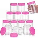 SATINIOR 12 Pack 16 oz Plastic Container Jars with Lids Round Clear Travel Cosmetic Container Slime Jars for Toiletries, Lotion, Cream, Ointments, Makeup, Rhinestone, Samples, Kitchen Storage(Pink)
