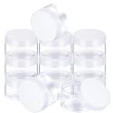 SATINIOR 12 Pack 2 oz Plastic Container Jars with Lids Round Clear Travel Cosmetic Container Slime Jars for Toiletries, Lotion, Cream, Ointments, Makeup, Rhinestone, Samples, Kitchen Storage(Clear)