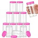SATINIOR 12 Pack 32 oz Plastic Container Jars with Lids Round Clear Travel Cosmetic Container Slime Jars for Toiletries, Lotion, Cream, Ointments, Makeup, Rhinestone, Samples, Kitchen Storage(Pink)