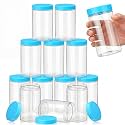 SATINIOR 12 Pack 32 oz Plastic Container Jars with Lids Round Clear Travel Cosmetic Container Slime Jars for Toiletries, Lotion, Cream, Ointments, Makeup, Rhinestone, Samples, Kitchen Storage(Blue)