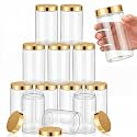 SATINIOR 12 Pack 32 oz Plastic Container Jars with Lids Round Clear Travel Cosmetic Container Slime Jars for Toiletries, Lotion, Cream, Ointments, Makeup, Rhinestone, Samples, Kitchen Storage(Gold)