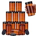 SATINIOR 12 Pack 32 oz Plastic Container Jars with Lids Round Clear Travel Cosmetic Container Jars for Toiletries, Lotion, Cream, Ointments, Makeup, Rhinestone, Samples, Kitchen Storage(Amber)