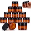 SATINIOR 12 Pack 4 oz Plastic Container Jars with Lids Round Clear Travel Cosmetic Container Slime Jars for Toiletries, Lotion, Cream, Ointments, Makeup, Rhinestone, Samples, Kitchen Storage(Amber)