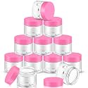SATINIOR 12 Pack 4 oz Plastic Container Jars with Lids Round Clear Travel Cosmetic Container Slime Jars for Toiletries, Lotion, Cream, Ointments, Makeup, Rhinestone, Samples, Kitchen Storage(Pink)