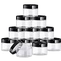 SATINIOR 12 Pack 6 oz Plastic Container Jars with Lids Round Clear Travel Cosmetic Container Slime Jars for Toiletries, Lotion, Cream, Ointments, Makeup, Rhinestone, Samples, Kitchen Storage(Black)