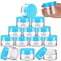 SATINIOR 12 Pack 6 oz Plastic Container Jars with Lids Round Clear Travel Cosmetic Container Slime Jars for Toiletries, Lotion, Cream, Ointments, Makeup, Rhinestone, Samples, Kitchen Storage(Blue)
