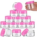 SATINIOR 12 Pack 6 oz Plastic Container Jars with Lids Round Clear Travel Cosmetic Container Slime Jars for Toiletries, Lotion, Cream, Ointments, Makeup, Rhinestone, Samples, Kitchen Storage(Pink)