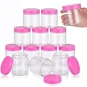 SATINIOR 12 Pack 8 oz Plastic Container Jars with Lids Round Clear Travel Cosmetic Container Slime Jars for Toiletries, Lotion, Cream, Ointments, Makeup, Rhinestone, Samples, Kitchen Storage(Pink)